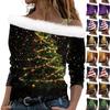 Women's Casual Long Sleeve Off-shoulder Christmas Printed Plush Fashion Top