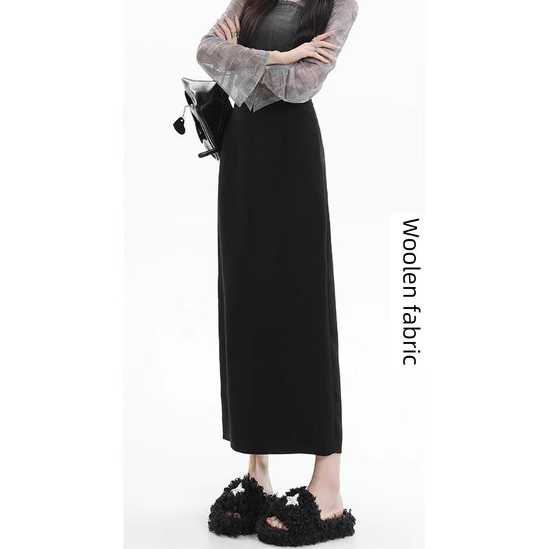 Черная юбка-костюм для женщин, новый весенний стиль для девушек plus-size, свободный крой, скрывает живот, стройнящая, до щиколотки, прямая юбка с разрезом