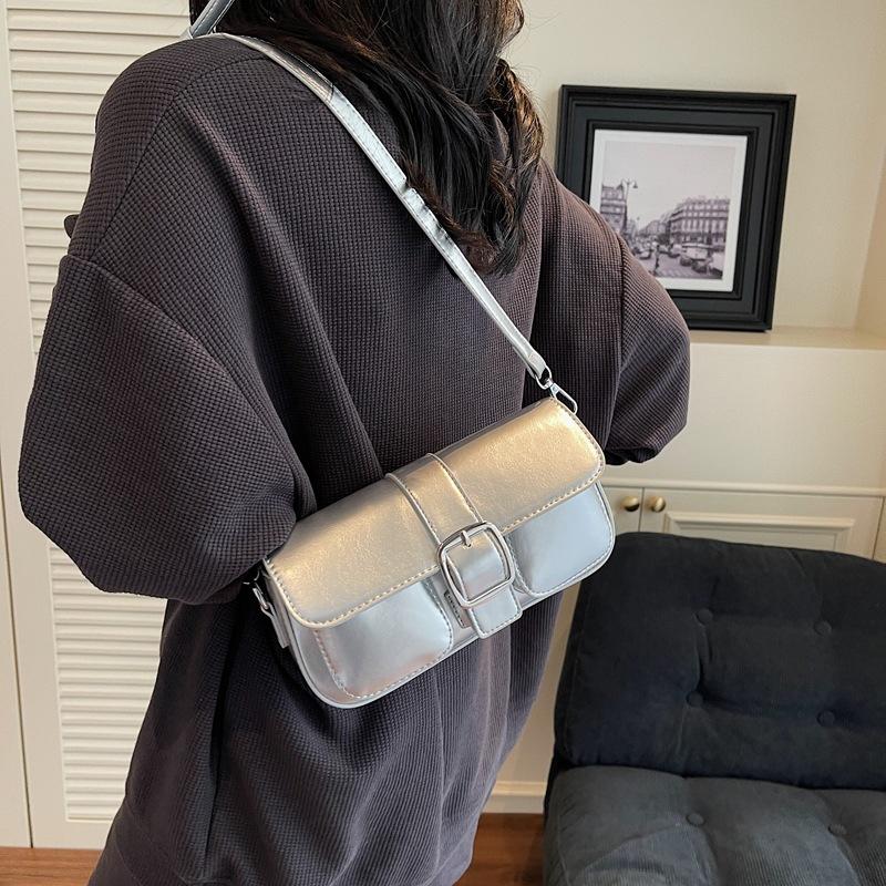 Popular Bag Women's New Fashion Silver High-end Shoulder Bag Versatile Messenger Small Square Bag