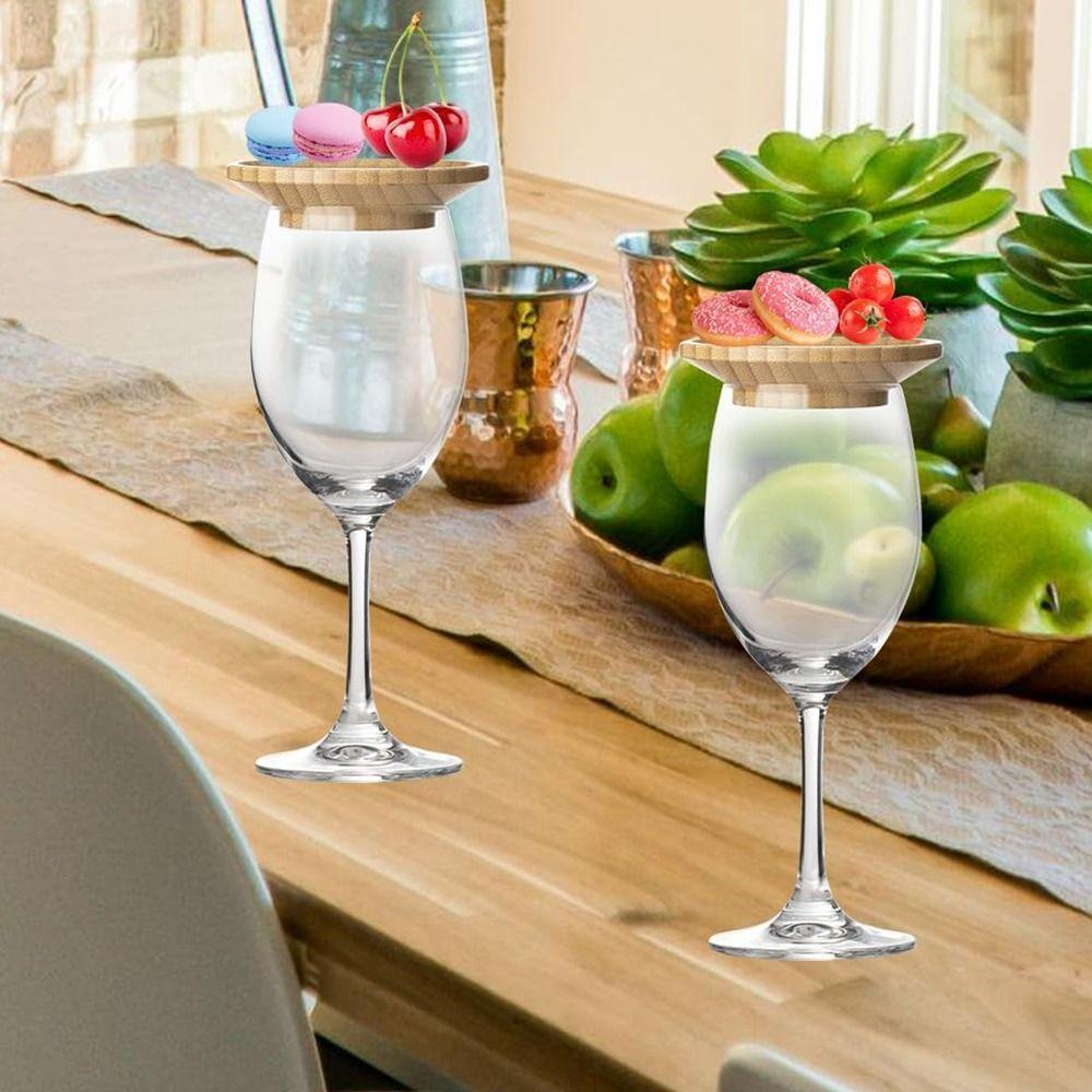 4Pcs Leakproof Wine Glass Covers Creative Wooden Red Wine Lid Gourmet Tray Wine Glass Tray  Bars
