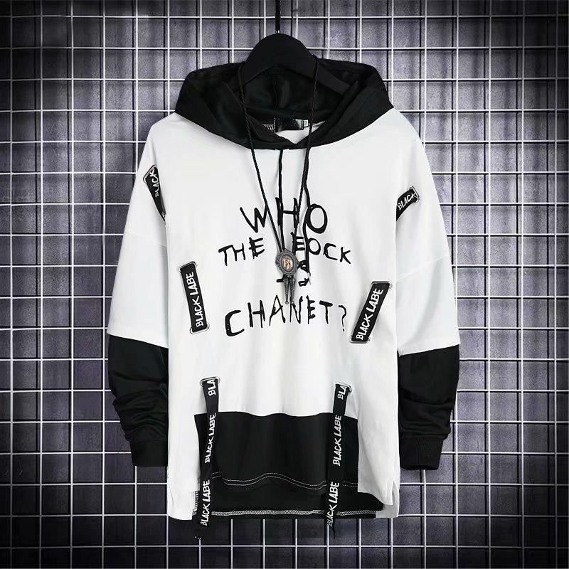Men's 2021 Autumn Korean Style Hooded Hip-Hop Sweatshirt with Zipper and Ribbon Detailing
