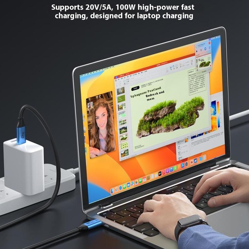 V292B Type-C to Type-C 100W Fast Charging Cable 4K 60Hz Data Transfer Laptop Smartphone Tablet Cord
