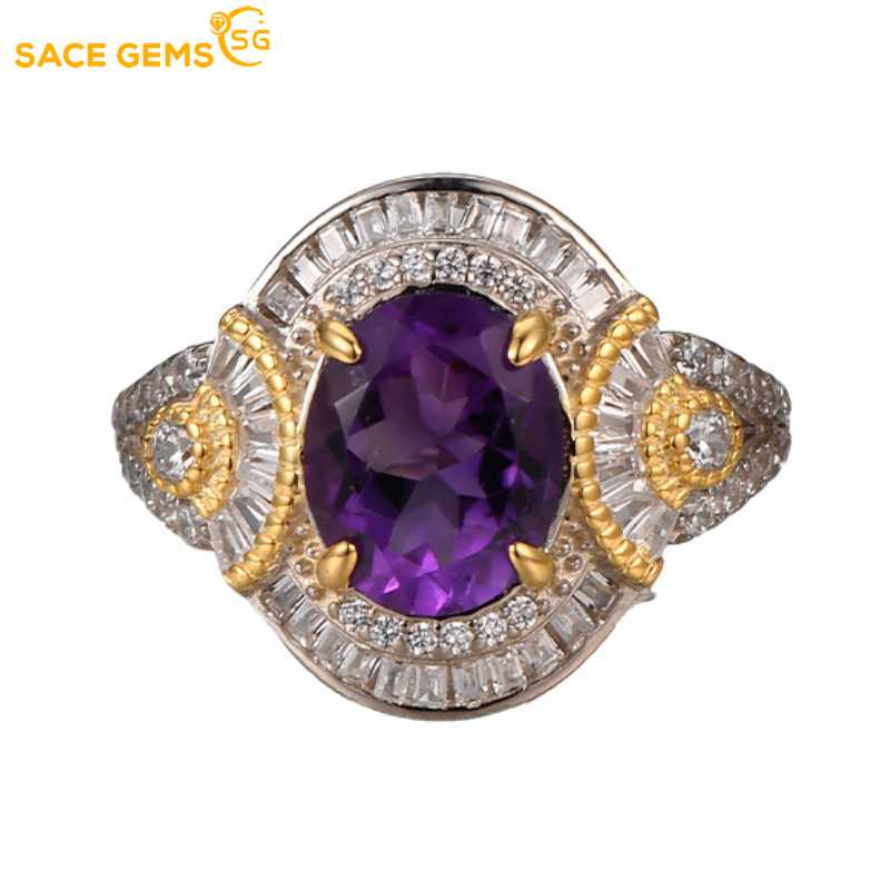 Sace Gems Роскошные кольца из стерлингового серебра 925 пробы с изменяемым размером, кольца с натуральным аметистом для женщин, обручальные, коктейльные, вечерние, изящные ювелирные изделия, подарок