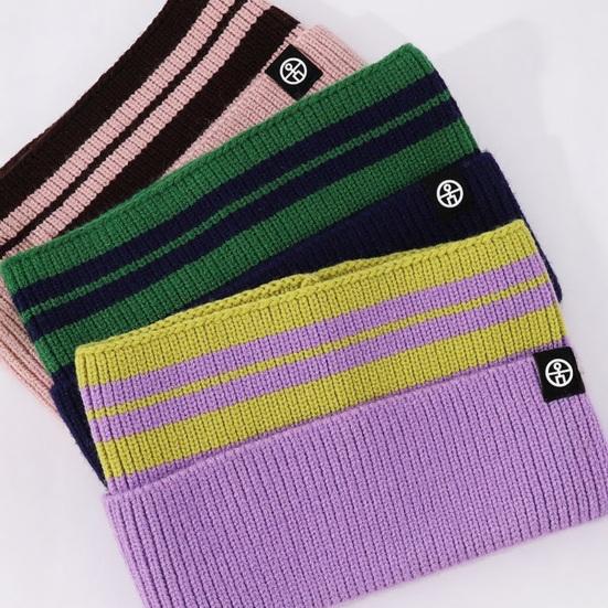 Yousheng Kids Knitted Headband Wide Edge Elastic Ear Protection Warm Striped Contrast Design Ponytail Opening Headband