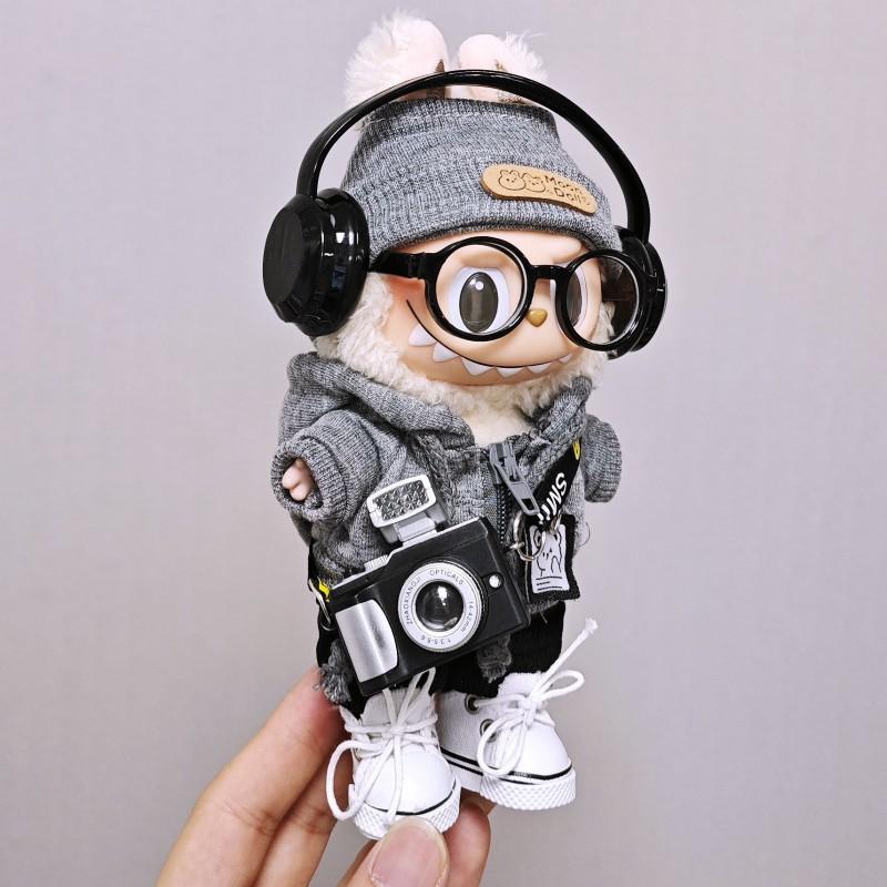 Labubu Doll Outfit Set Gray Hoodie Hat Pants Shoes Accessory Kit 15cm 17cm Collectible Figures