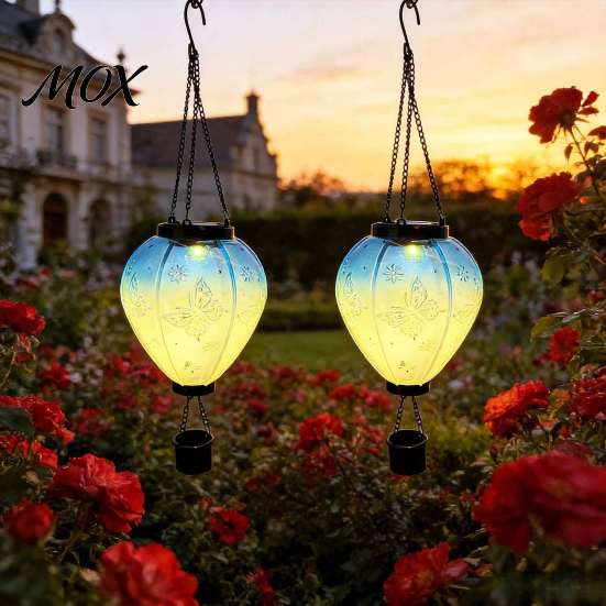Decorative Metal Iron Lights Butterfly Hot Air Balloon Solar Hanging Light, Waterproof Outdoor Lantern with Powered Yard Decorations Embossed Pattern,