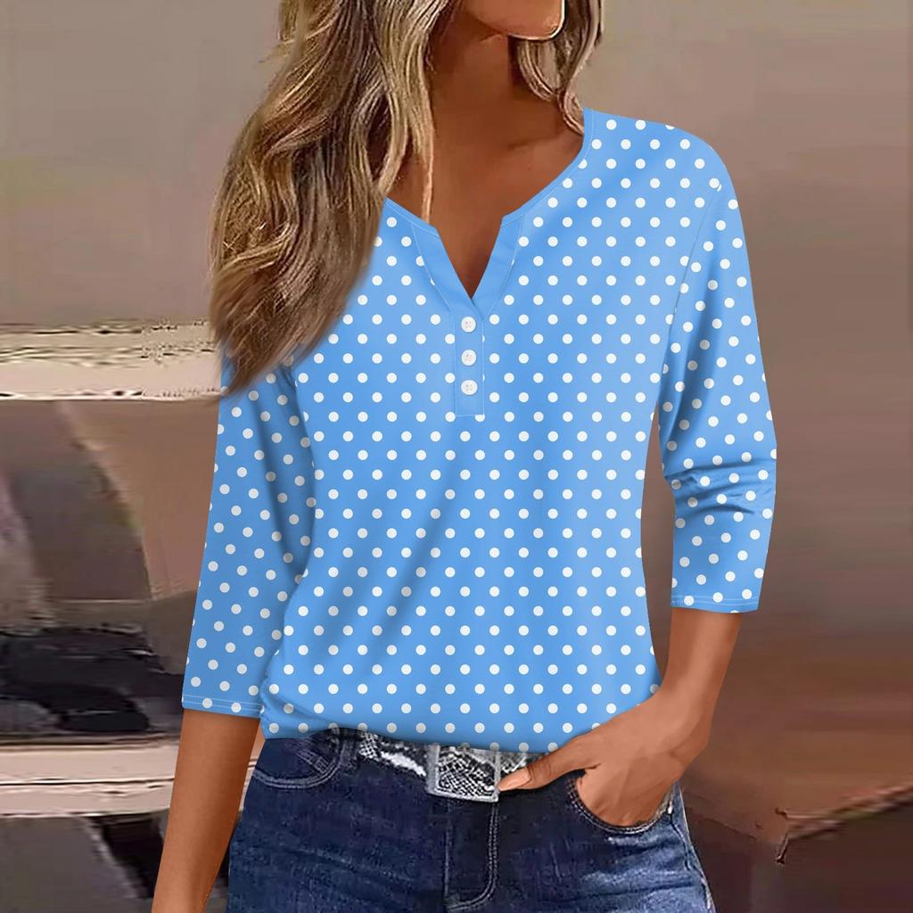 Women's T Shirt Tee Print Button 3/4 Sleeve Daily Weekend Fashion Basic V- Neck Regular Top