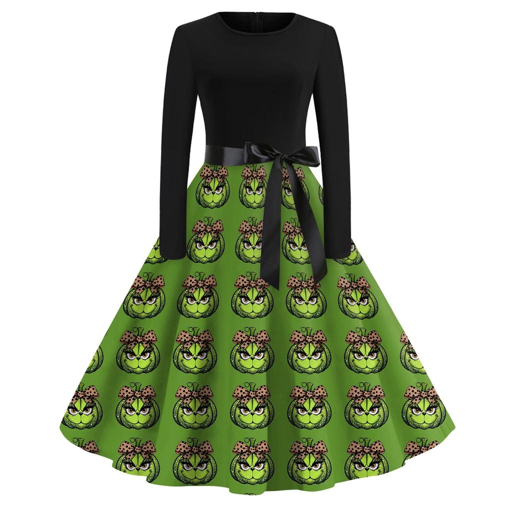 Женское повседневное рождественское платье с круглым вырезом и широкими рукавами, облегающее платье