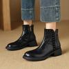 Мода НОВЫЕ Осенние Женские Ботинки Обувь из Натуральной Кожи для Женщин Круглый Носок Массивный Каблук Обувь Ретро Заклепки Молния Короткие Ботинки Повседневная Обувь