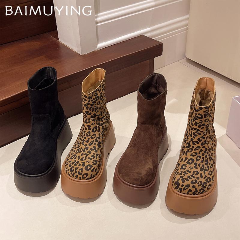 Леопардовая платформа женские зимние ботильоны замшевые туфли на высоком каблуке женские 2025 тренд зимние брендовые готические прогулочные мотоциклетные ботинки женские