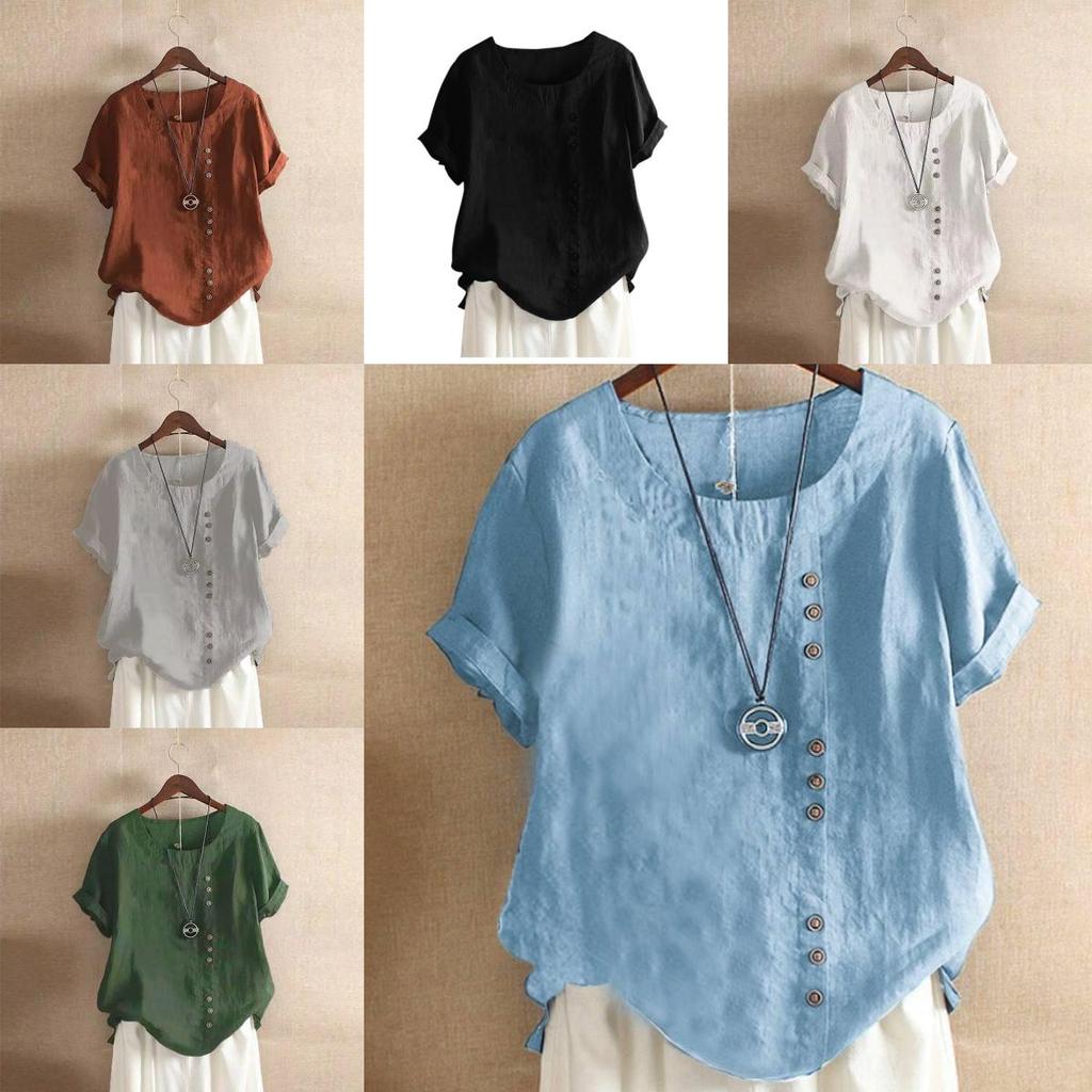 Cotton Linen T Shirt For Women With Loose Fit And Short Sleeves For Casual Wear
