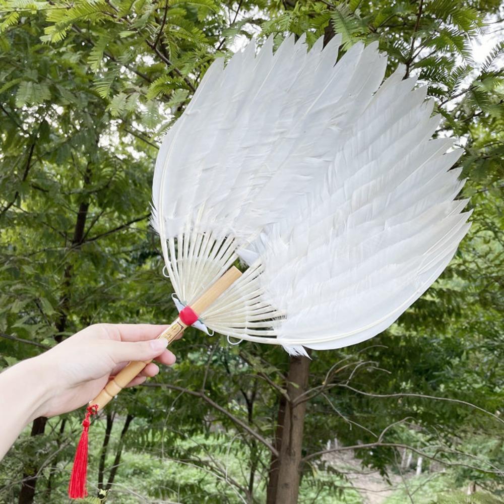 Vintage Hand Fan Large Size Tea Fan Dance Fan Goose Feather Fan Photography Props