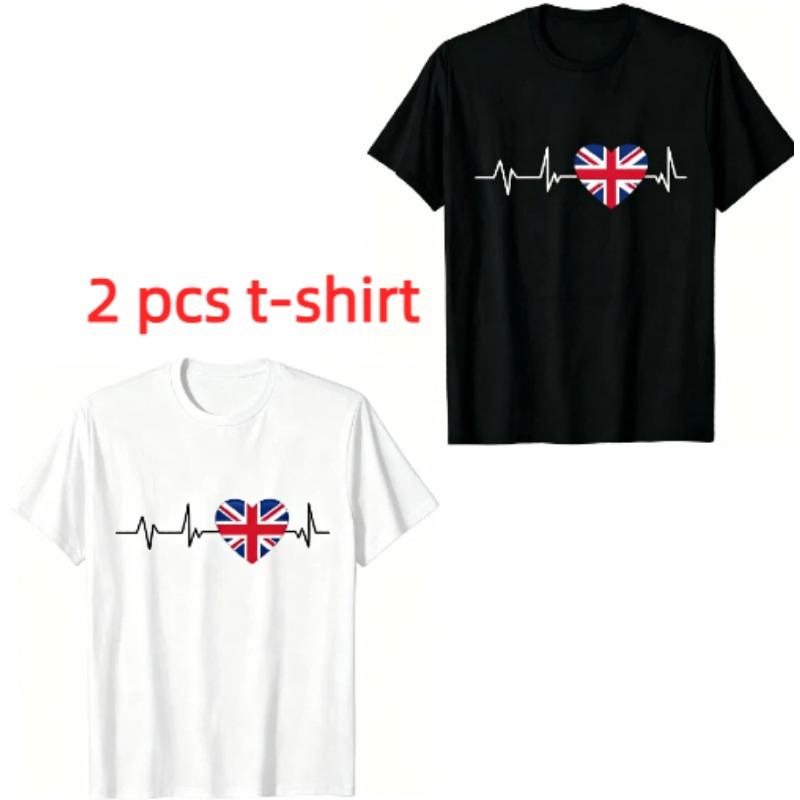 Fun I Love England Pattern Print Men's T-shirt Summer Men's and Women's Casual Fashion Tops Men's Short Sleeve T-shirt Oversize Clothing