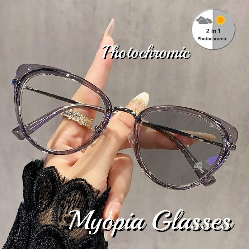 Фотохромные очки для коррекции близорукости в металлической оправе «кошачий глаз» европейского и американского производства, модные, с защитой от синего света.