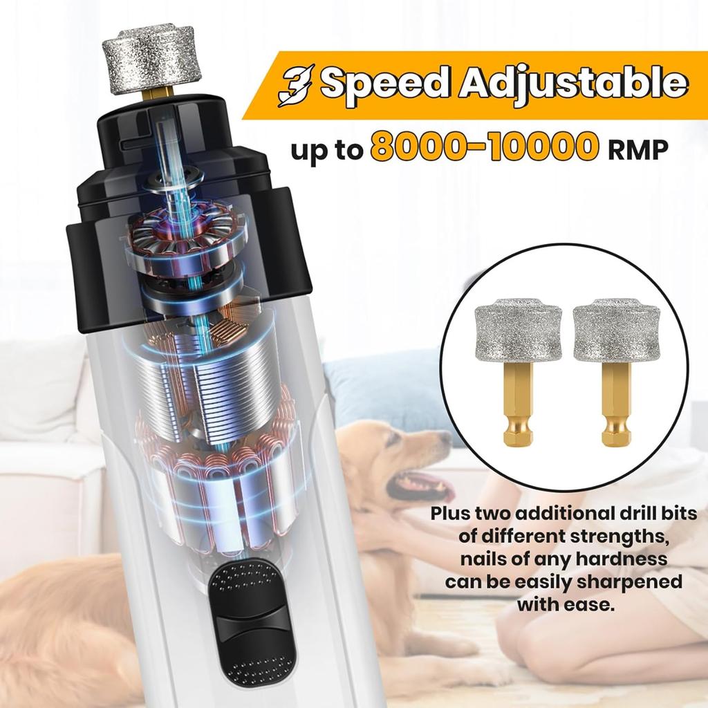 2026 Машинка для стрижки когтей собак и кошек, 3 скорости, со светодиодной подсветкой и перезаряжаемой USB-зарядкой, бесшумный триммер для ухода за когтями питомцев