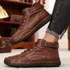Ретро Мужские Кожаные Ботинки Хайтопы Ручной Работы со Шнуровкой и Пряжкой, Повседневная Обувь, Новая Удобная Нескользящая Обувь на Плоской Подошве, Роскошная Обувь