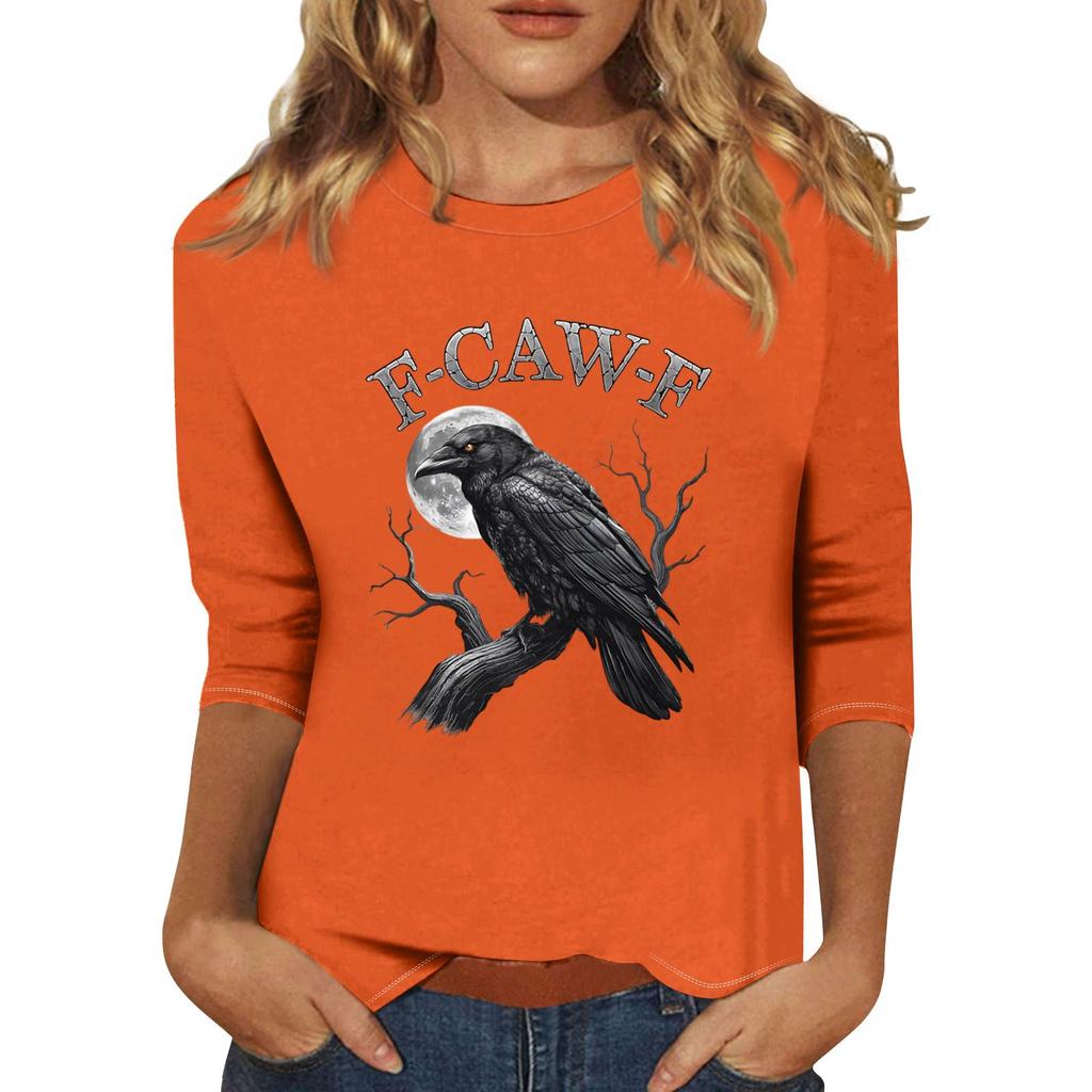 Женская модная повседневная футболка с рукавом три четверти и принтом на шее