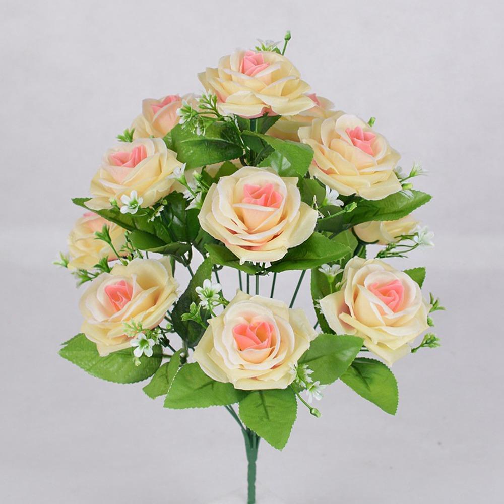 12 Heads Real Happy Silk Flower Mini Rolled Edge Fake Rose Flowers Bouquet Plastic Photography Photo Gift