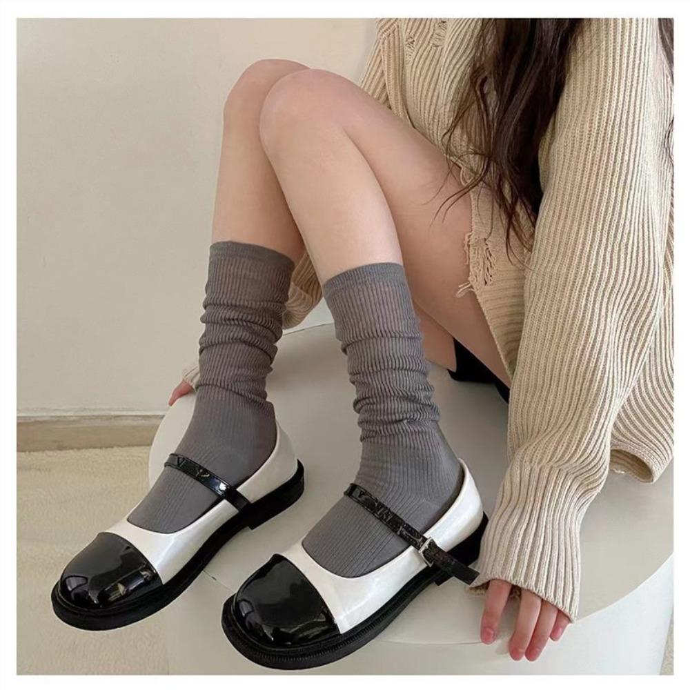 Solid Color Stacked Socks Breathable Mesh Long Socks New Mid Tube Socks  Women Girl