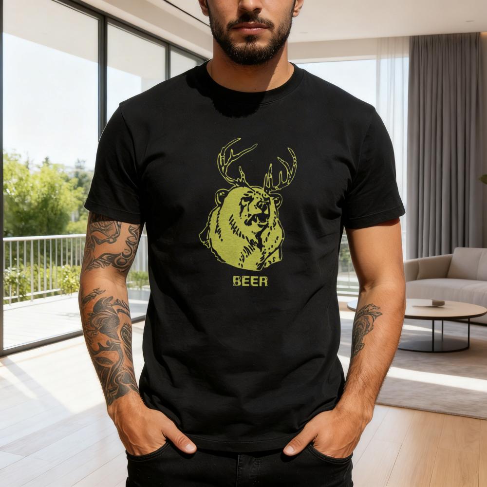 Bear Deer Animal Design Summer Casual Fashion Unisex Tshirt Cotton Short Sleeve Top For Everyday Wear Gift Idea
