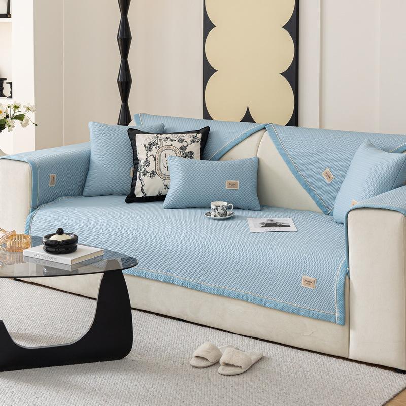 Летний однотонный диванный коврик из ледяного шелка, нескользящий универсальный охлаждающий чехол для дивана, чехол для дивана для гостиной, вышивка, колос пшеницы, чехол для дивана