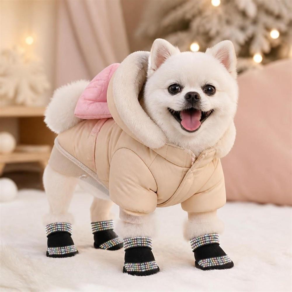 4Pcs Plush Winter Dog Shoes Anti-slip Cats Puppy Socks Fashion Pet Shoes Cat
