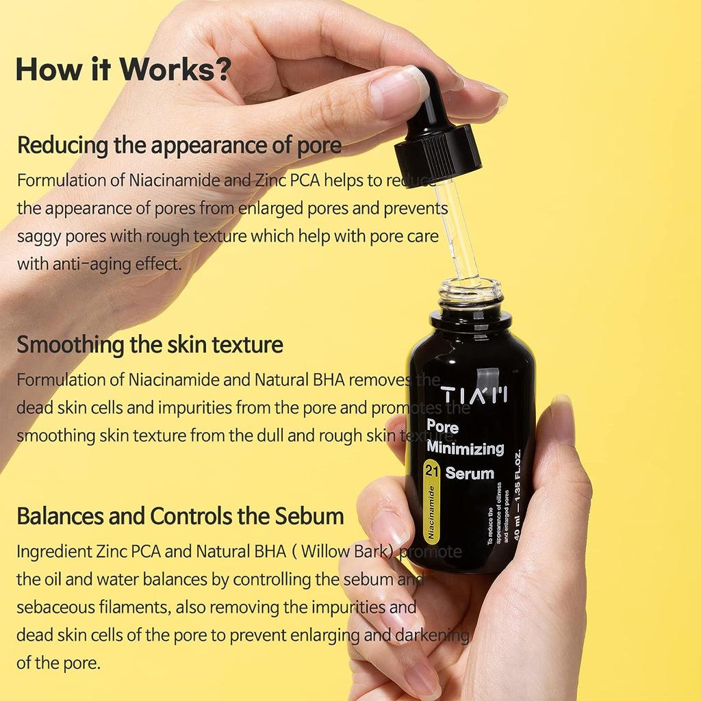 TIAM Pore Minimizing 21 Сыворотка, ниацинамид 20%, цинк 1%, сыворотка для обесцвечивания, сыворотка для сужения пор, 40 мл / 1,35 жидких унций