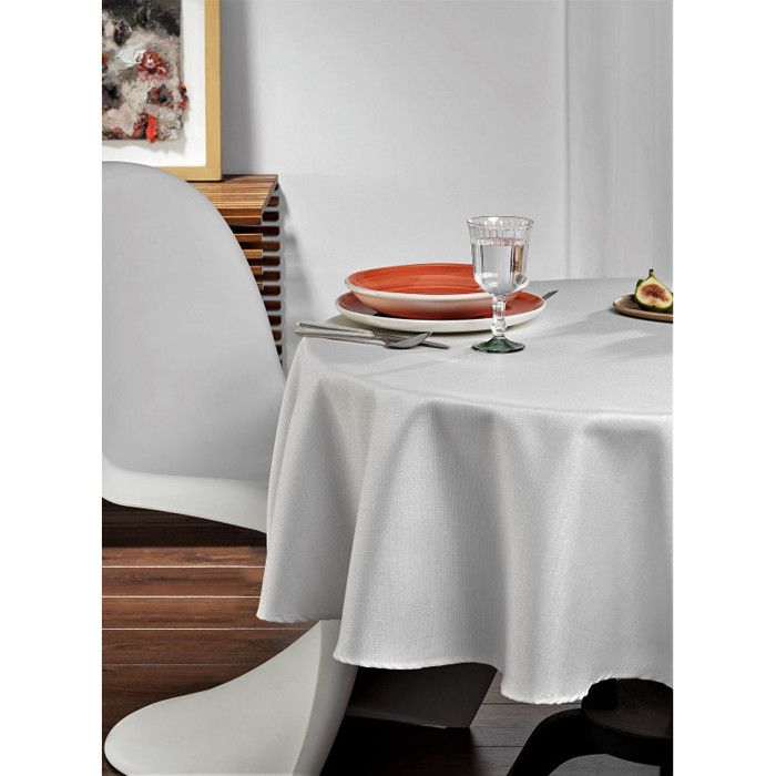 Round Stain-resistant Tablecloth "Sequins" 160 Cm (4 To 6 Place Settings) - White