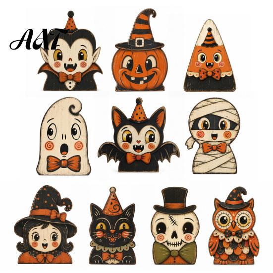 Vintage Style Desktop Ornaments Halloween Tiered Tray Decorations, Wooden Tabletop Ornaments, Centerpiece Rustic Farmhouse Holiday Decor