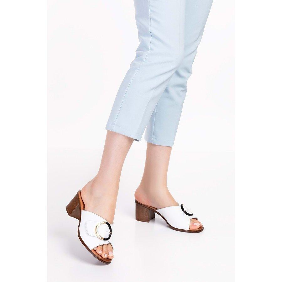 Женские босоножки из натуральной кожи на среднем каблуке Тапочки