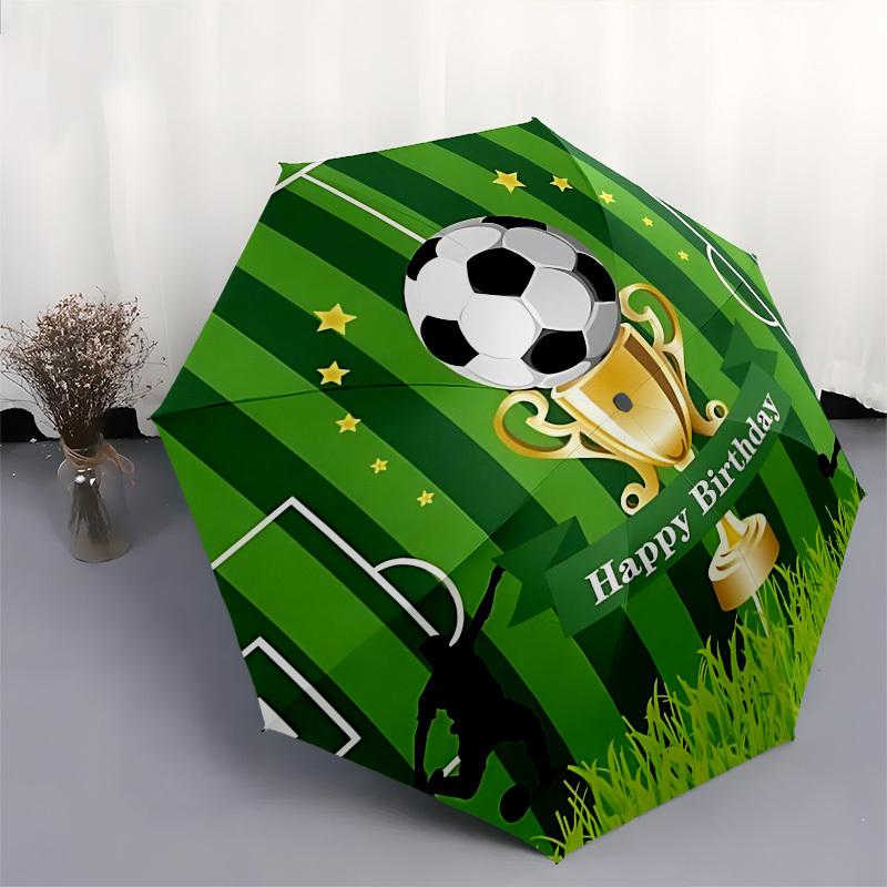 Soccer Birthday Automatic Folding Umbrella Compact 8 rib Design,Unique Style,Suitable for Everyday Outdoor Use,Perfect Gift for Friends