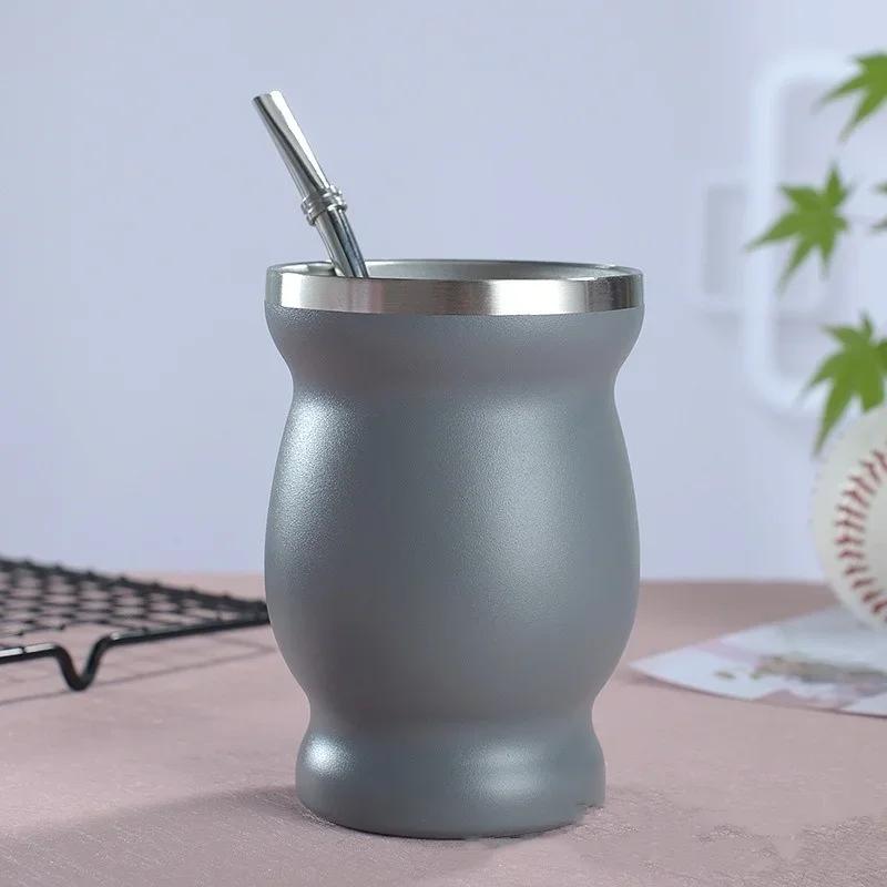 304 Stainless Steel 8Oz Matai Cup Gourd Shaped Tea Cup with Straw Spoon Heat Insulation Water Cup