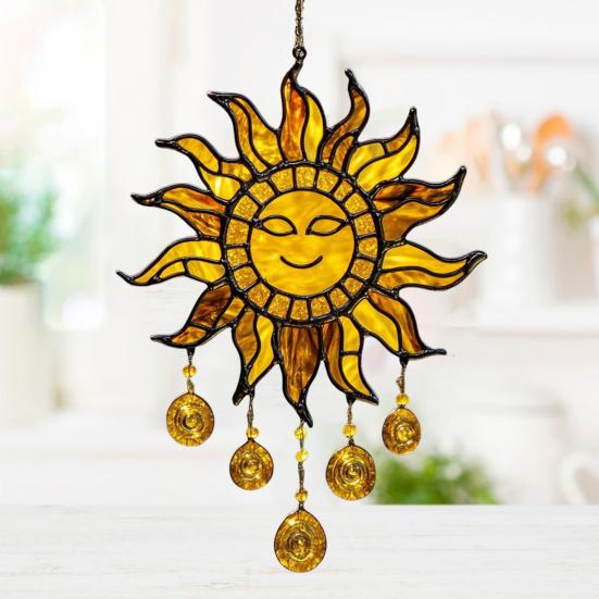 Sun Design Sun Catcher Acrylic Hanging Decoration Stained Glass Inspired Suncatcher Window Decor for Garden or Living Room