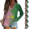 Women's Long Sleeve Plunger Sleeve Witch Printed Casual Top T-Shirt