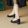 Shoes 2026 new pointed fishing net single shoes thick heel small fragrant knitted flying shoes high heels overalls low heels fashion