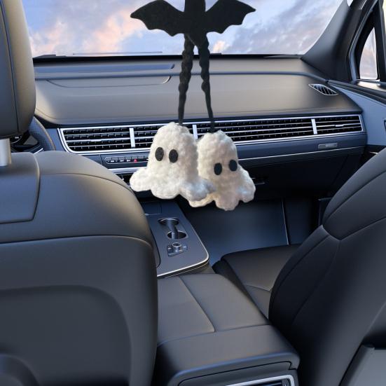 1 Pair Cartoon Ghost Pendant Crochet Car Mirror Hanging Accessories