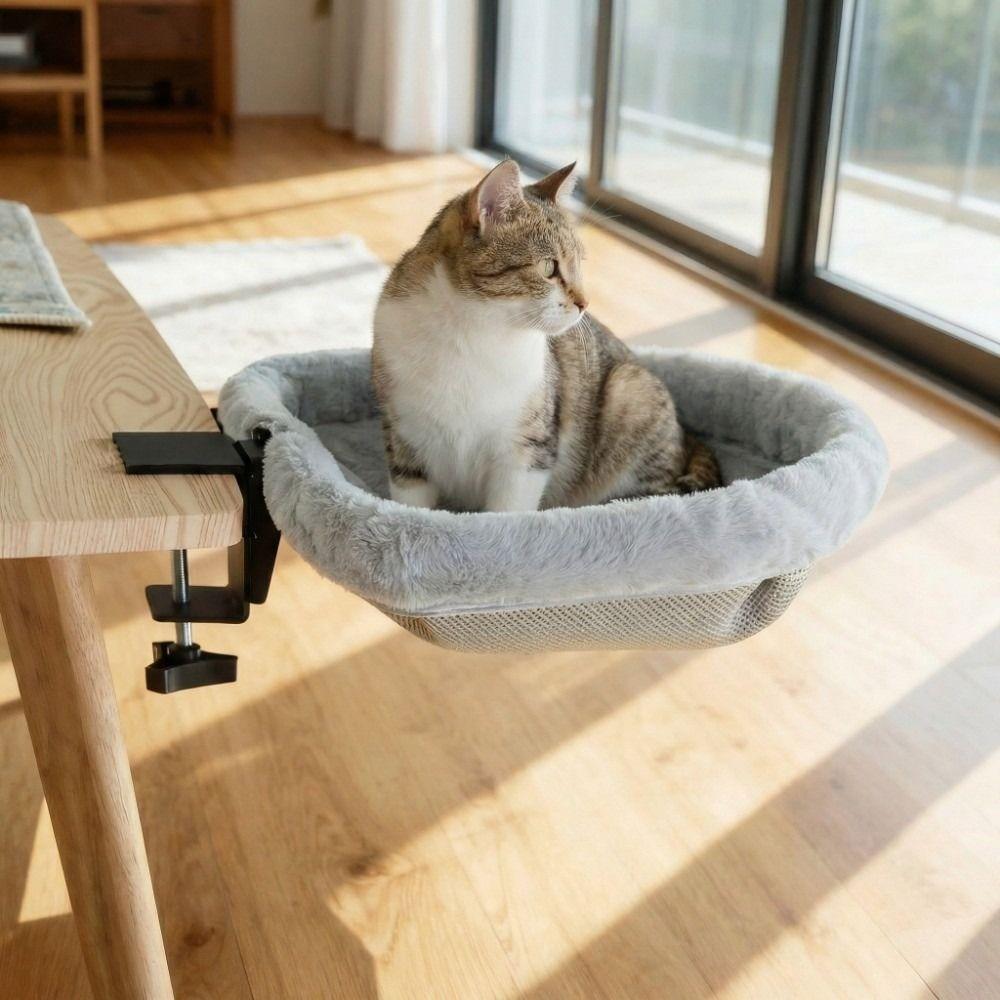 Sunken Design Cat Desk Bed Space-Saving Cat Perch Soft Cat Desk Hammock Home Office Desk