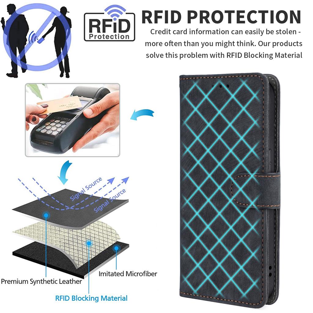 For Xiaomi Redmi 13C 5G/Redmi 13R 5G/Poco M6 5G Case RFID Blocking Leather Phone Shell with Wrist Strap