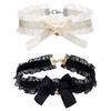 Lovely Lace Bowknot Collar Necklace Elegant Vintage Soft Choker Ribbon Necklaces with Bells Women Jewelry Cosplay Gift