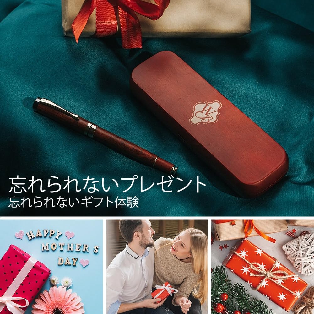 Wordsworth Black Premium Wooden Fountain Pen Crest 6 Fountain Pen Ink Cartridges 24K Gold Finish 18K Medium Nib Suitable for Men and Women