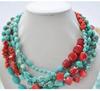5row Red Coral   Blue Turquoise Bead Necklace