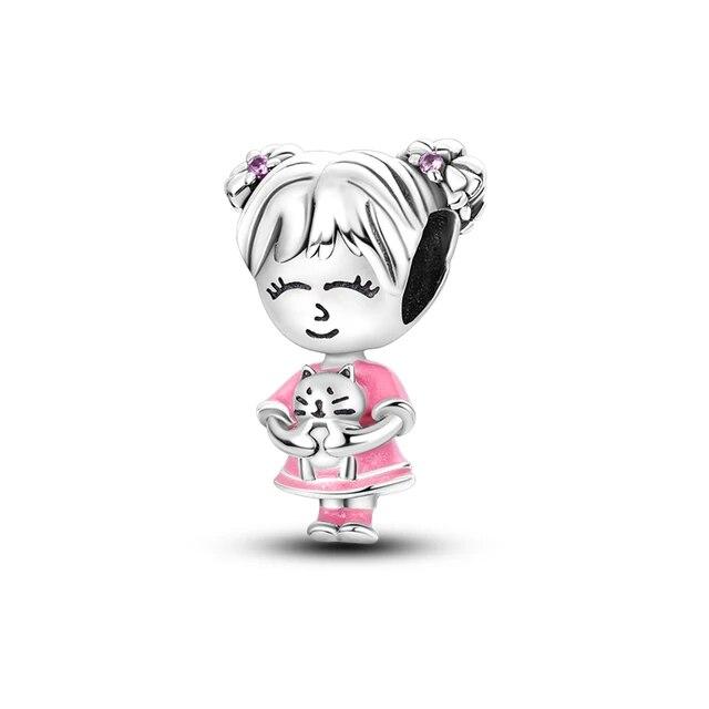 100% Стерлингового Серебра 925 пробы Медведь Животные Бабочка Цветок Любовь Сердце Розовые Подвески FitNew Оригинальный Браслет DIY Изготовление Ювелирных Изделий