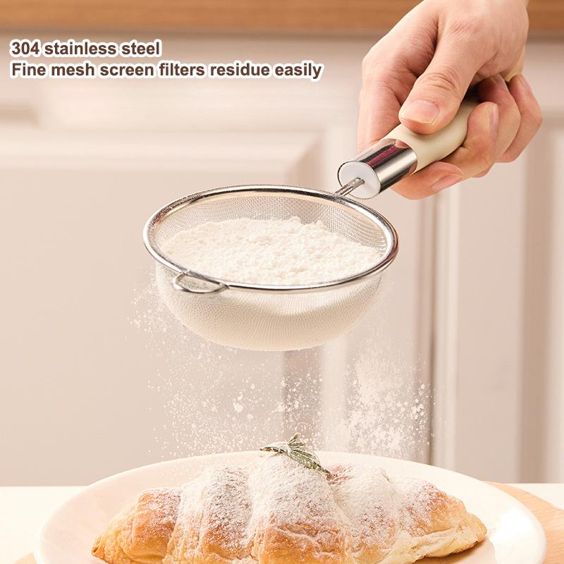 1/3Pcs Fine Mesh Flour Sieve 304 Stainless Steel Colander Juice Soybean Milk Filter Plastic Handle Oil Strainer Spoon Utensils