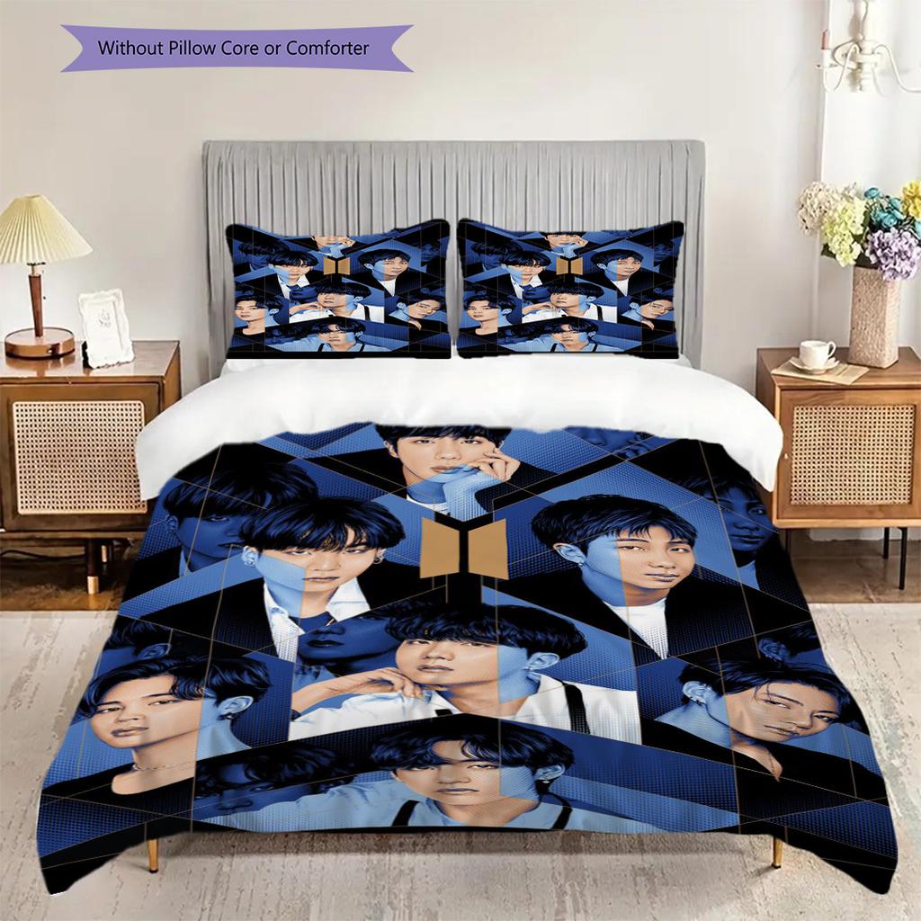 Bts Global Music Sensation Three-piece set (1 * duvet cover + 2 * pillowcase, without core) 2D Flat Christmas birthday gift Duvet cover and pillowcase
