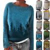 Women's Fashionable Casual Printed Round Neck Pullover Loose Long Sleeved Sweater Top