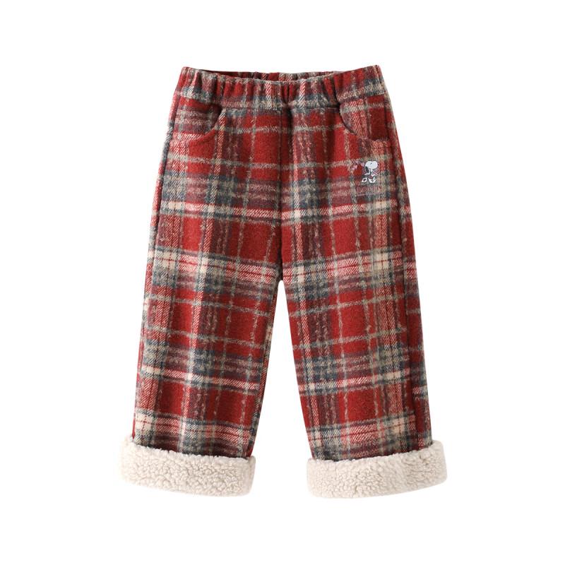 Snoopy Girls' Winter Fleece-Lined Scottish Pattern Pants