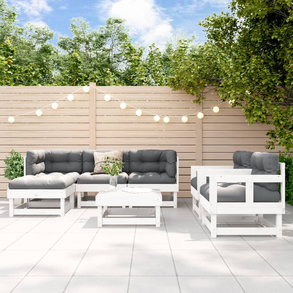 7 piece Garden Lounge Set White Solid Pine Wood