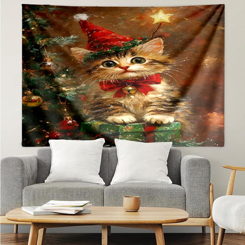 Christmas-Animals Print Tapestry, Backdrop, Easy Setup, Ideal for Bedroom, Office & Living Room, with Aesthetic Wall Hanging Decor.