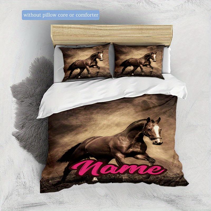 Retro Horse Duvet Cover Soft Bedding Set For Bedroomdorm Personalized Name Threepiece Set 1 Duvet Cover And 2 Pillowcases Perfect Gift For All Seasons