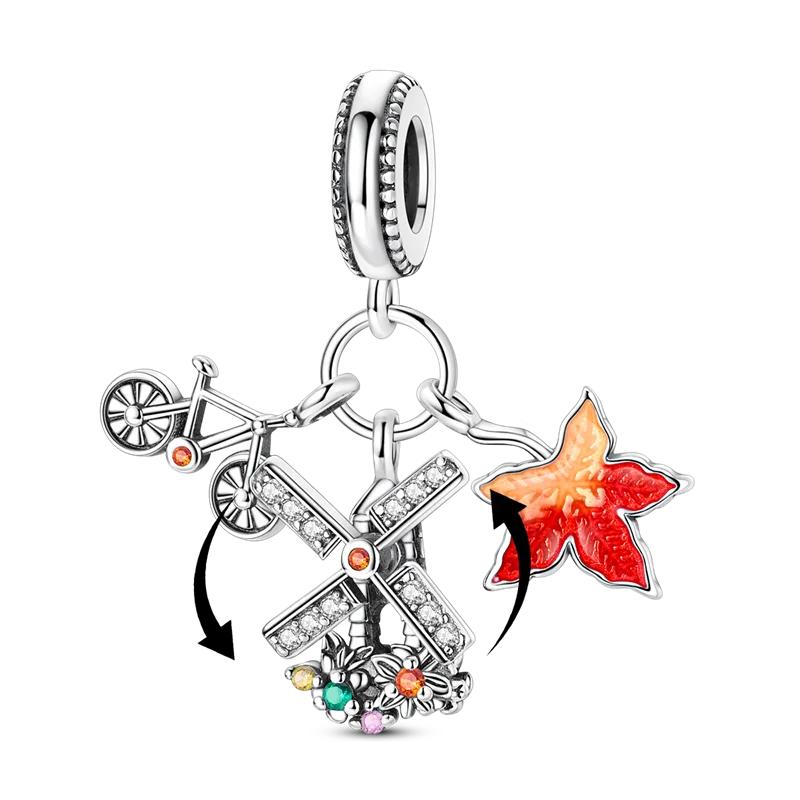 925 Sterling Silver Golden Autumn Series Charms Maple Leaves Pendants Pumpkin Beads Fit Original Bracelet DIY Jewelry Gift